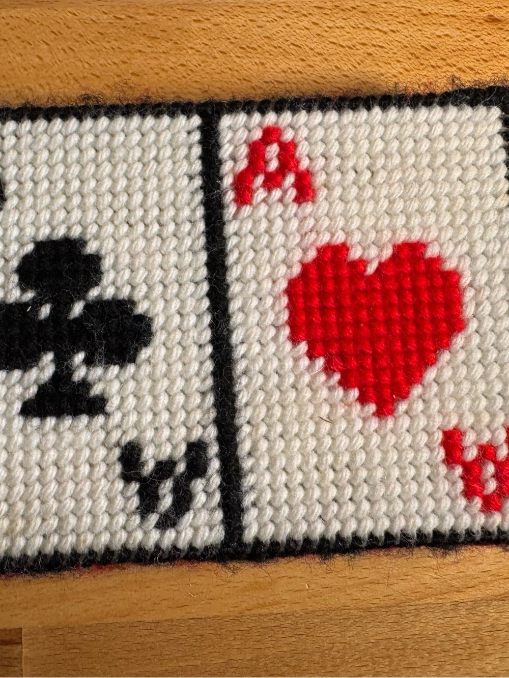 Handcrafted Heart and Clubs for Playing Card Storage.  Needlepoint
